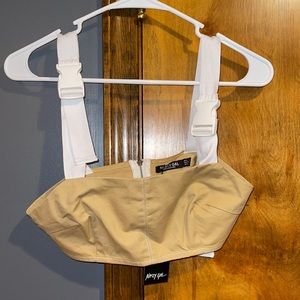 Tan zipper crop top